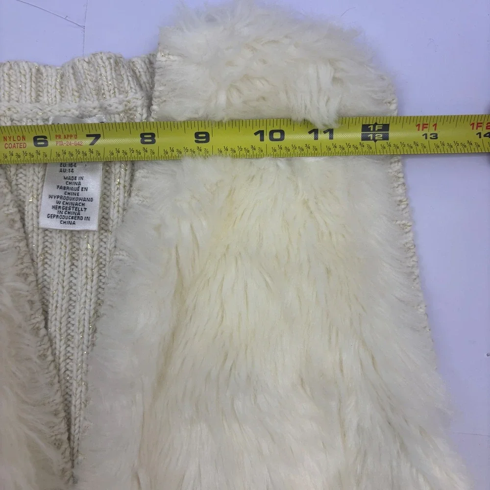 Max Studio Kids Cream Faux Fur Metallic Knit Sweater Vest Gold Thread Girls L 14